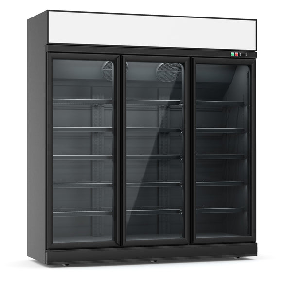 Kiosk Kühlschrank mit 3 Glastüren - Schwarz