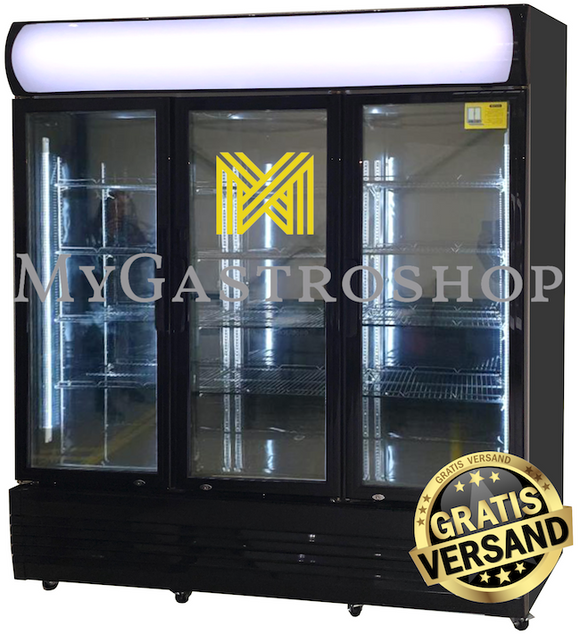 Kühlregal / Getränkekühlschrank mit 3 Glastüren - Schwarz