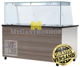 Kalte Verkaufstheke / Salattheke mit schwarzem Granit und Holzverkleidung - 150cm breit
